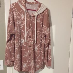 Floral Button Down Hoodie - Brown